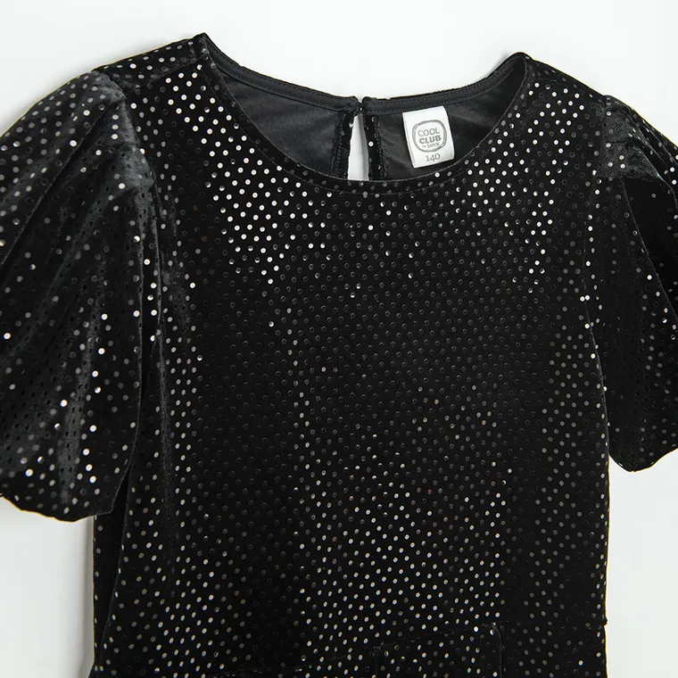 Cool Club, Sukienka dziewczęca z krótkim rękawem, welurowa, czarna