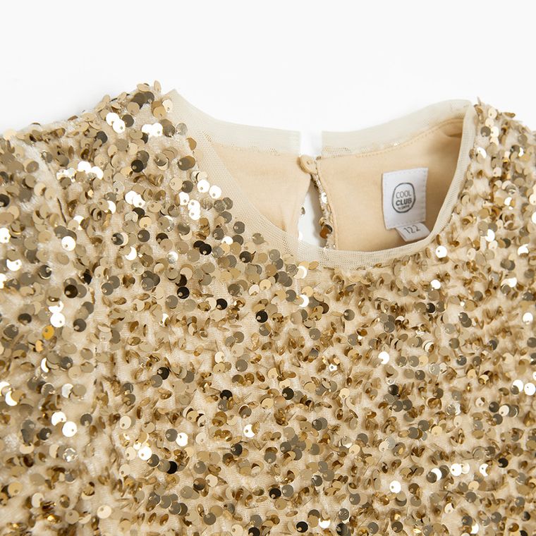 Cool Club, Sukienka dziewczęca z krótkim rękawem, złota