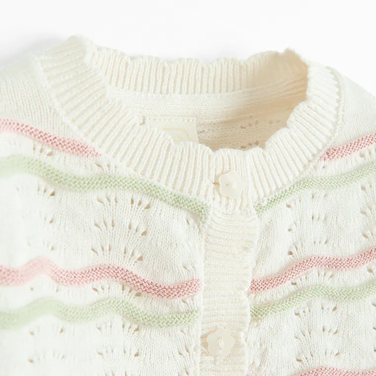 Cool Club, Sweter dziewczęcy, rozpinany, ażurowy, ecru