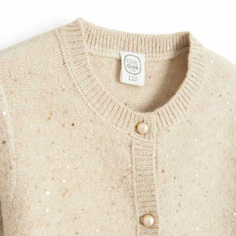 Cool Club, Sweter dziewczęcy, rozpinany, beżowy