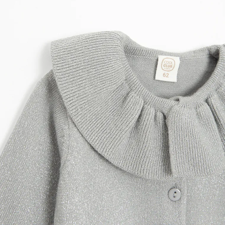 Cool Club, Sweter dziewczęcy, rozpinany, srebrny