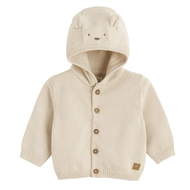 Cool Club, Sweter niemowlęcy z kapturem, rozpinany, beżowy