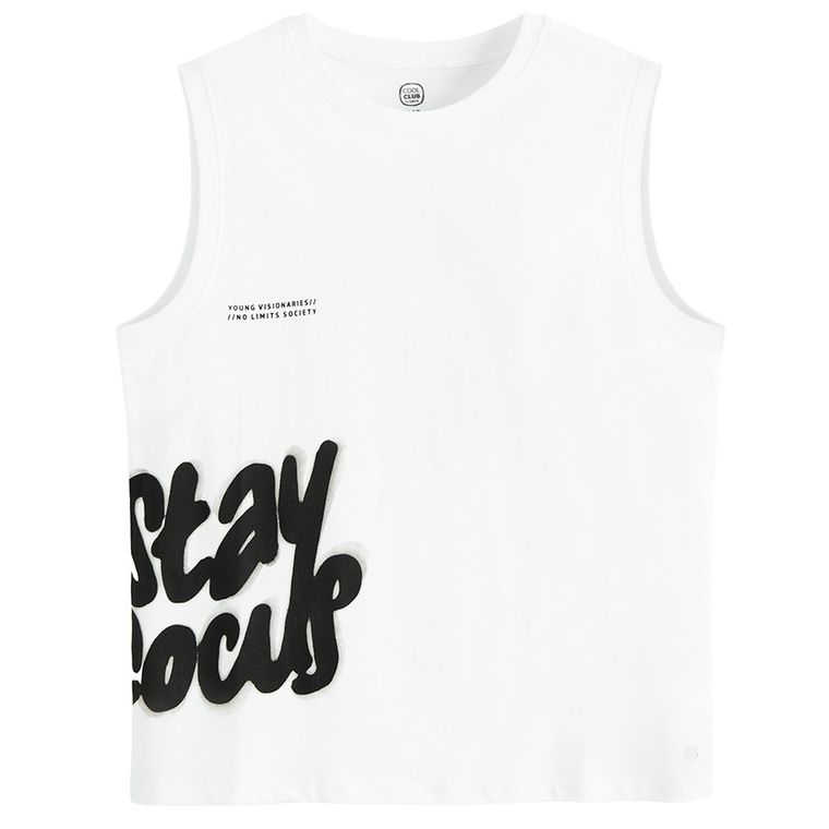 Cool Club, T-shirt chłopięcy bez rękawów, loose, biały