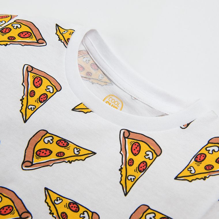 Cool Club, T-shirt chłopięcy, biały, pizza
