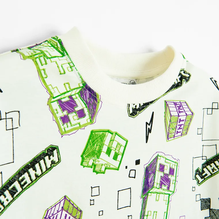 Cool Club, T-shirt chłopięcy, ecru, Minecraft