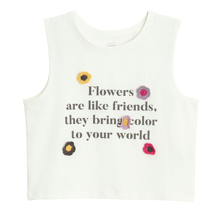 Cool Club, T-shirt dziewczęcy bez rękawów, biały