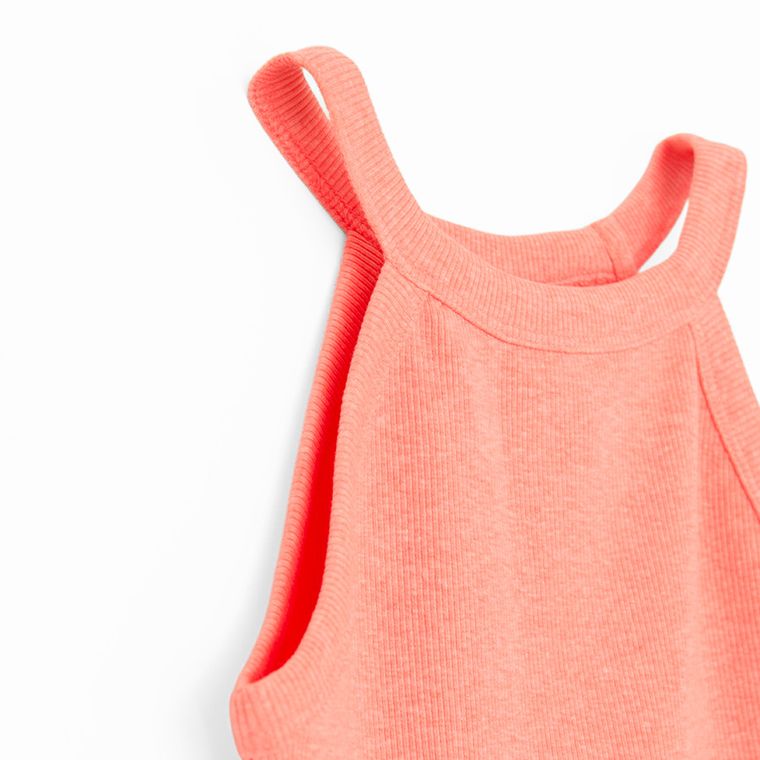 Cool Club, T-shirt dziewczęcy bez rękawów, prążkowany, pomarańczowy fluo