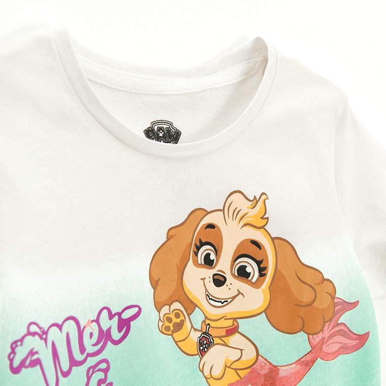 Cool Club, T-shirt dziewczęcy, biało-turkusowy, Psi Patrol