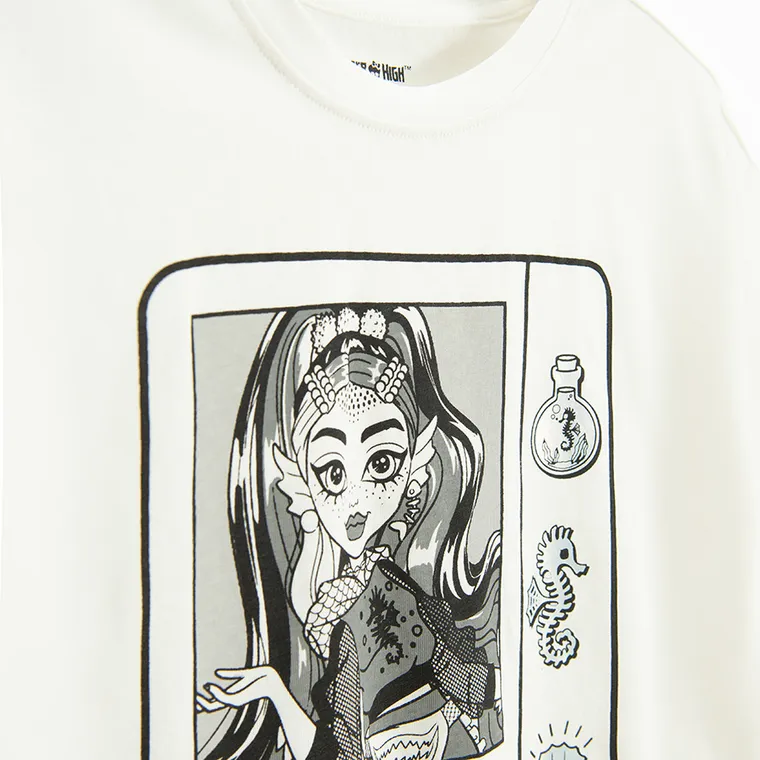 Cool Club, T-shirt dziewczęcy, biały, Monster High