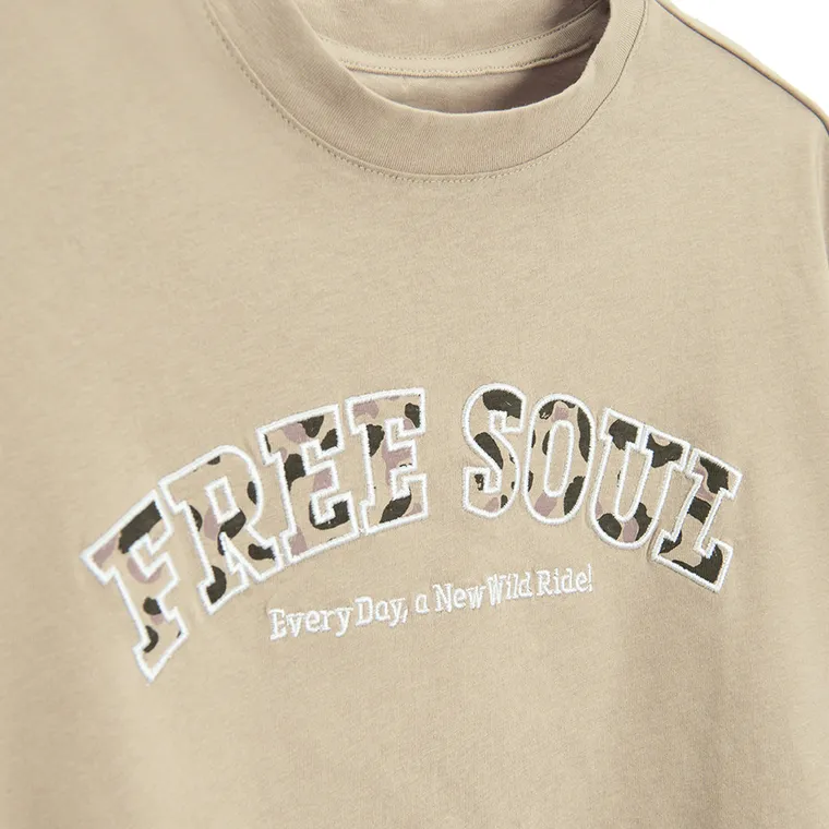 Cool Club, T-shirt dziewczęcy, crop top, beżowy