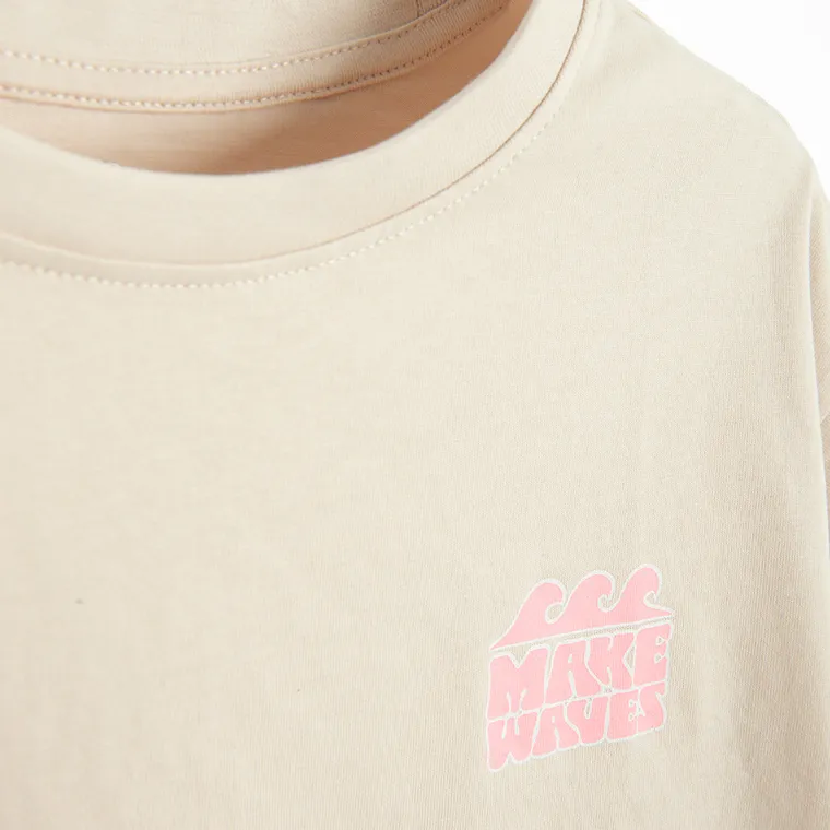 Cool Club, T-shirt dziewczęcy, crop top, beżowy