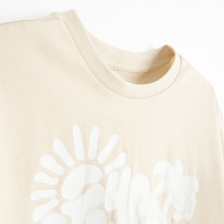 Cool Club, T-shirt dziewczęcy, crop top, beżowy