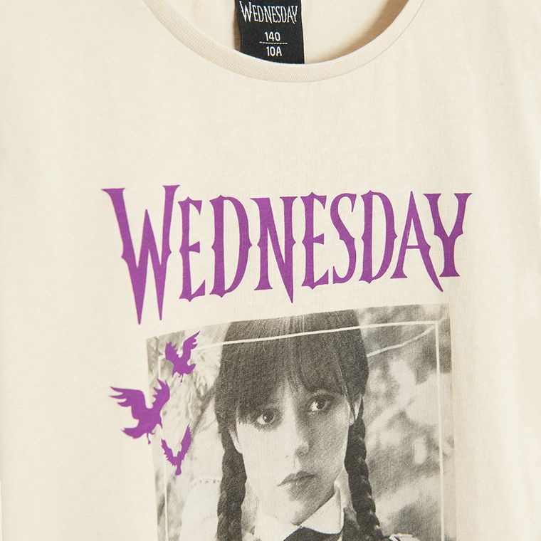 Cool Club, T-shirt dziewczęcy, crop top, beżowy, Wednesday