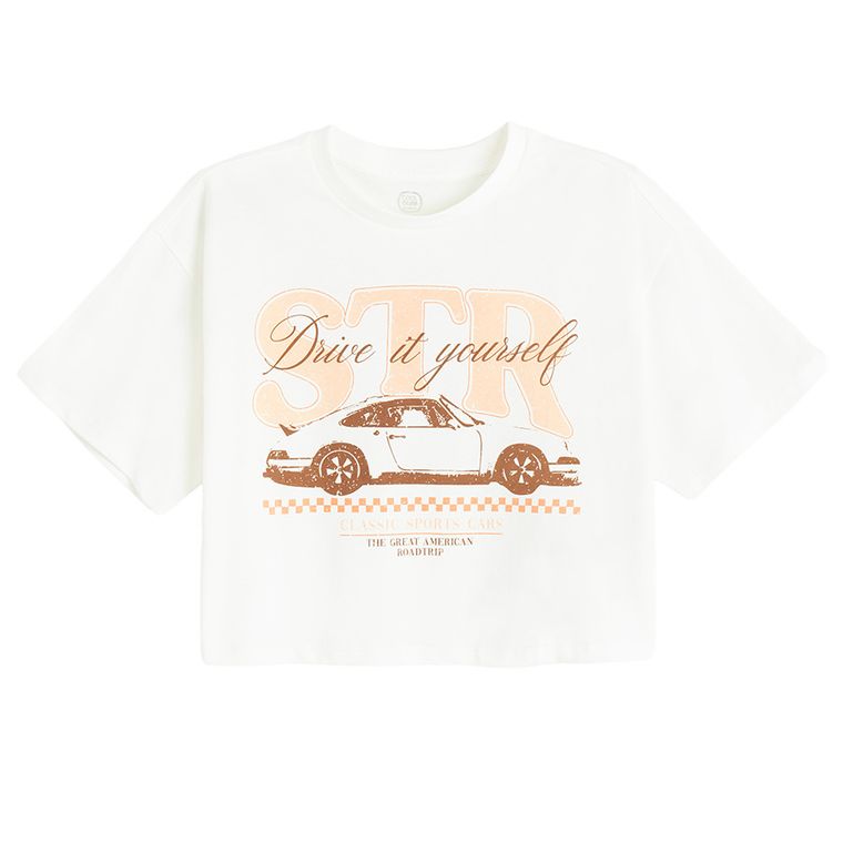 Cool Club, T-shirt dziewczęcy, crop top, biały