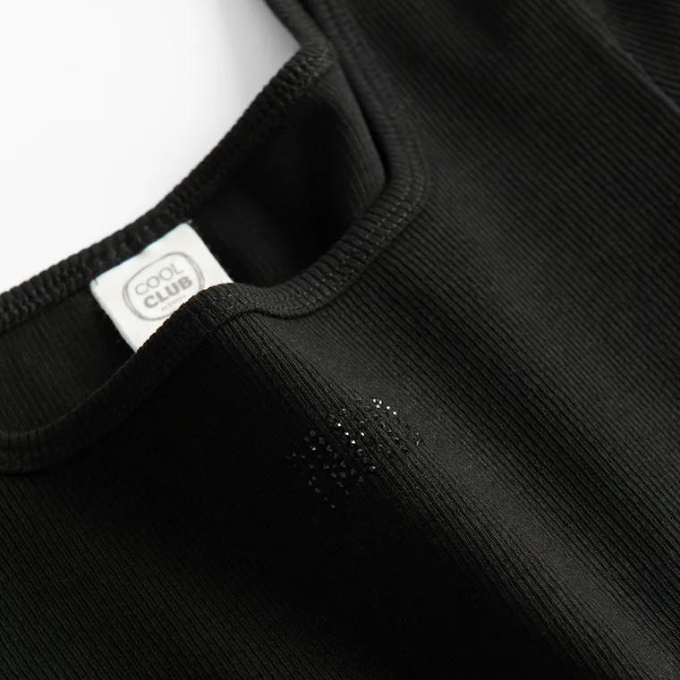 Cool Club, T-shirt dziewczęcy, crop top, czarny