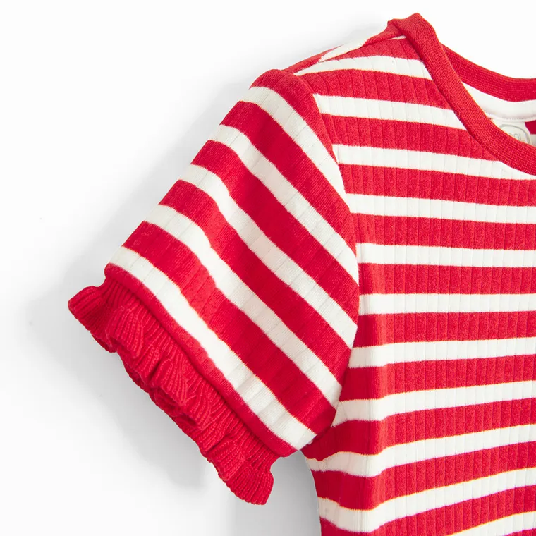 Cool Club, T-shirt dziewczęcy, crop top, czerwono-biały