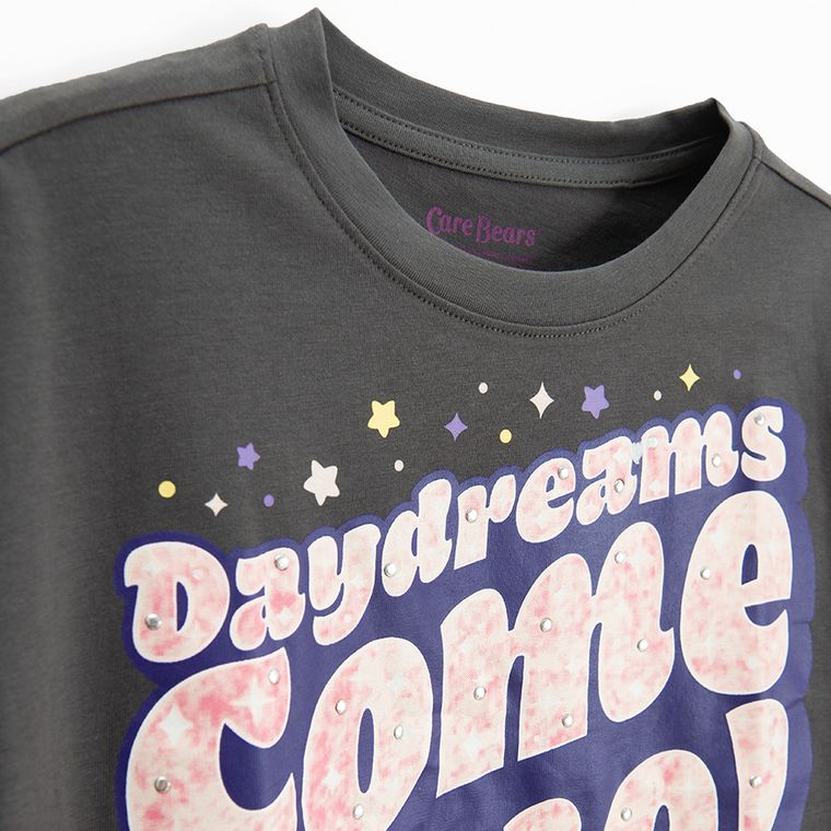 Cool Club, T-shirt dziewczęcy, crop top, grafitowy, Troskliwe Misie