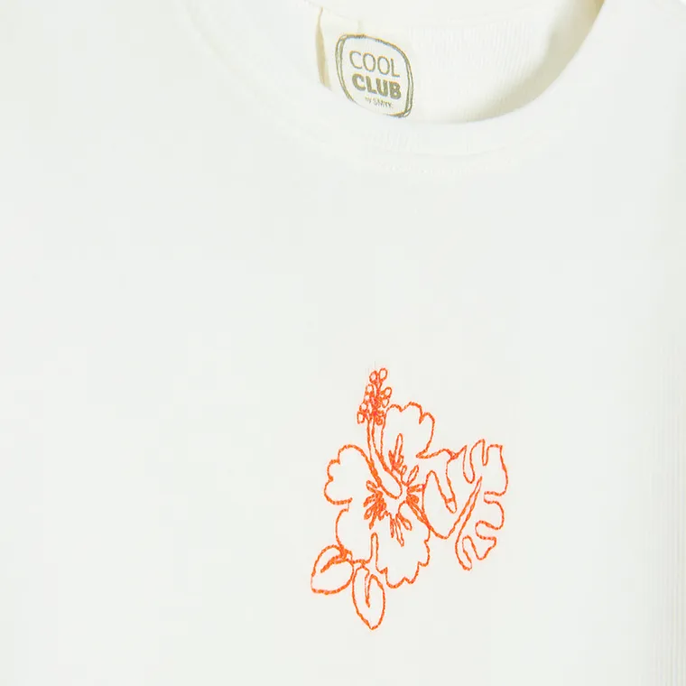 Cool Club, T-shirt dziewczęcy, crop top, prążkowany, biały