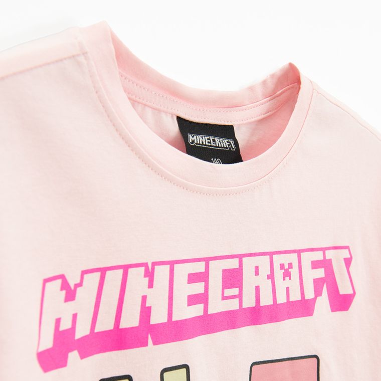 Cool Club, T-shirt dziewczęcy, crop top, różowy, Minecraft