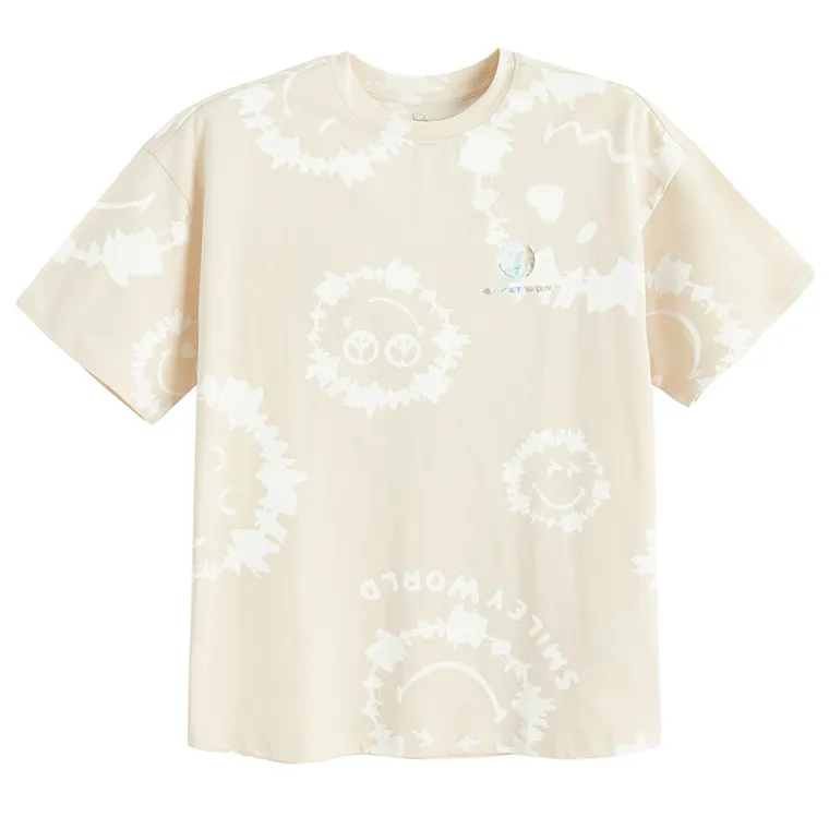 Cool Club, T-shirt dziewczęcy, oversize, beżowy, SmileyWorld