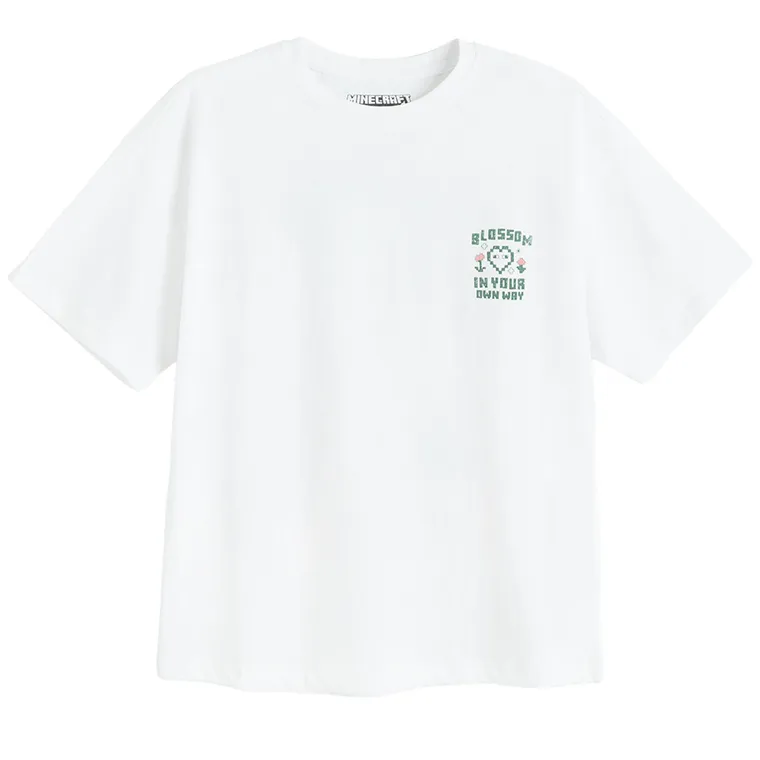 Cool Club, T-shirt dziewczęcy, oversize, biały, Minecraft