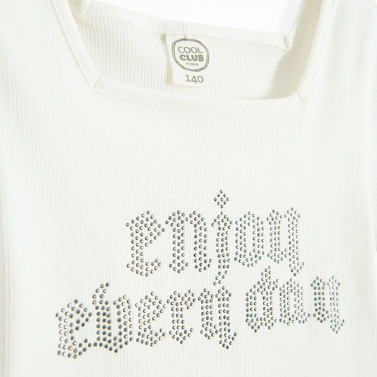 Cool Club, T-shirt dziewczęcy, prążkowany, biały
