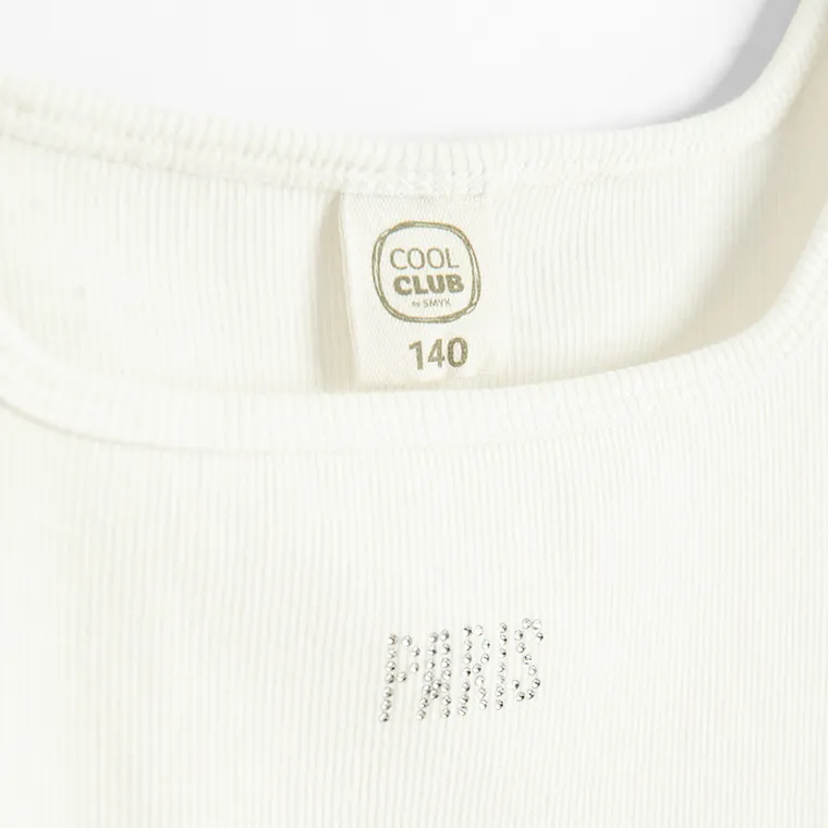 Cool Club, T-shirt dziewczęcy, prążkowany, biały