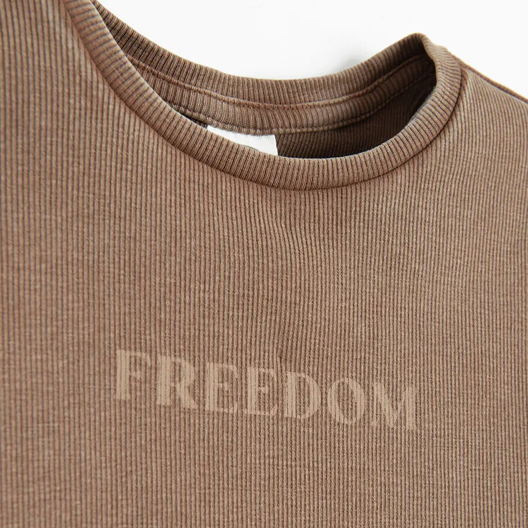 Cool Club, T-shirt dziewczęcy, prążkowany, brązowy