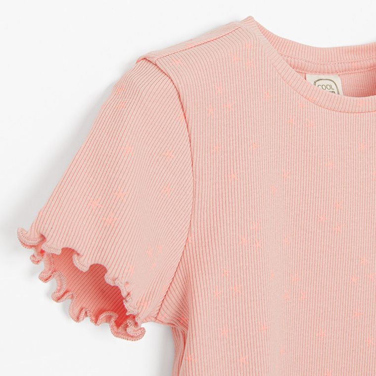 Cool Club, T-shirt dziewczęcy, prążkowany, pomarańczowy