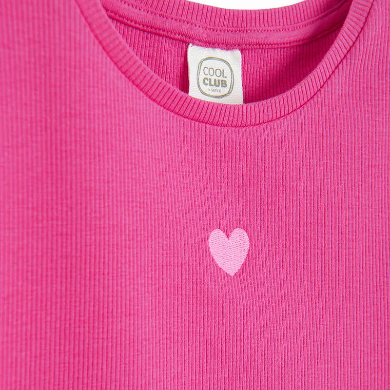 Cool Club, T-shirt dziewczęcy, prążkowany, różowy