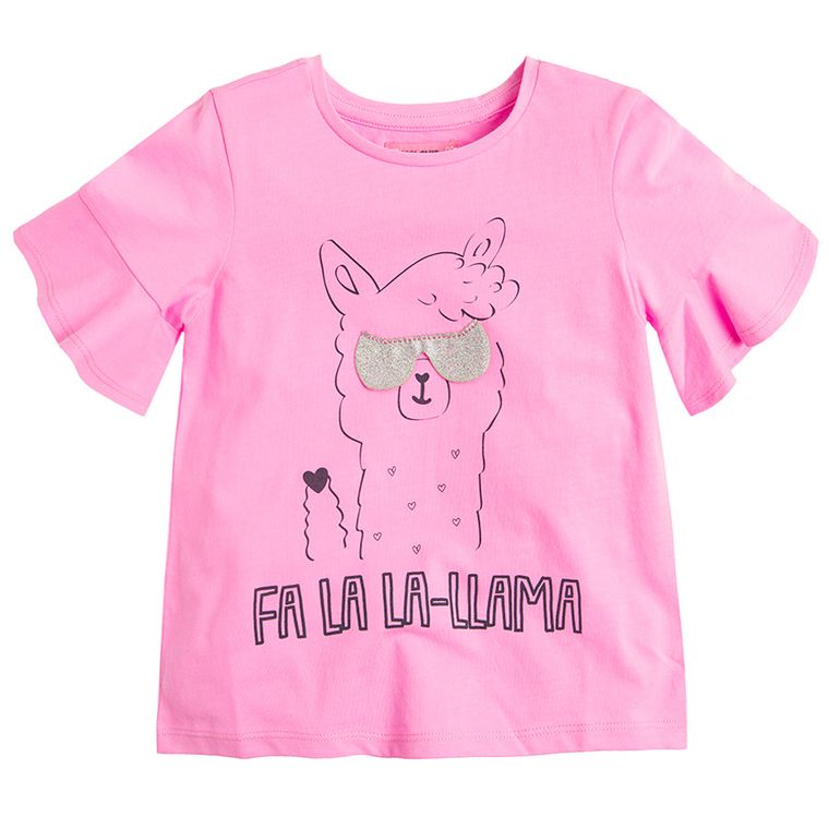Cool Club, T-shirt dziewczęcy, różowy, lama