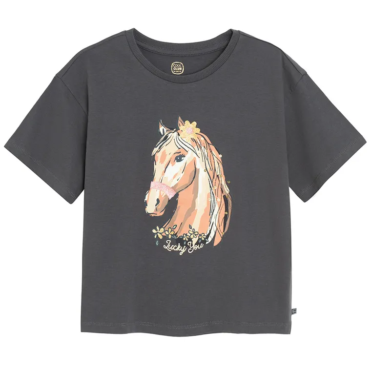 Cool Club, T-shirt dziewczęcy, szary