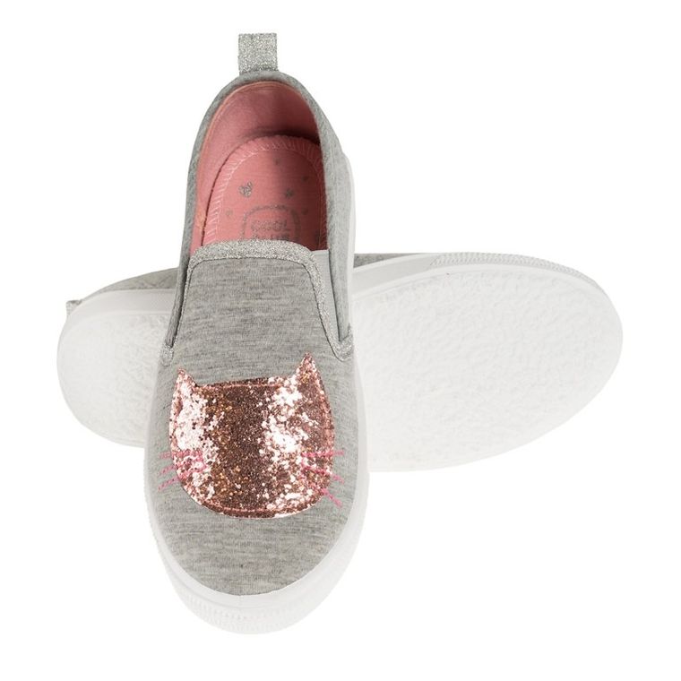 Cool Club, Trampki dziewczęce, Slip On, szare, brokatowy kotek