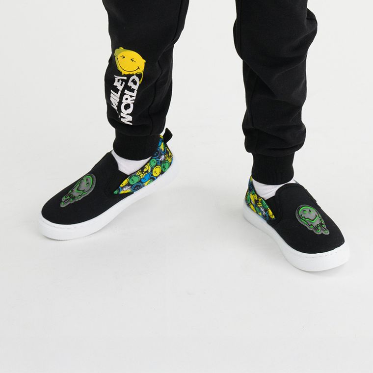 Cool Club, Trampki slip on chłopięce, czarne, SmileyWorld