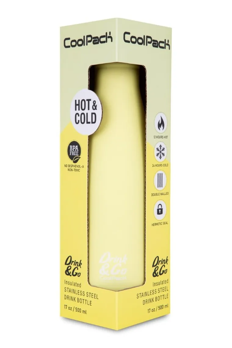 CoolPack, Drink&Go, butelka termiczna, Pastel Powder Yellow, 500 ml