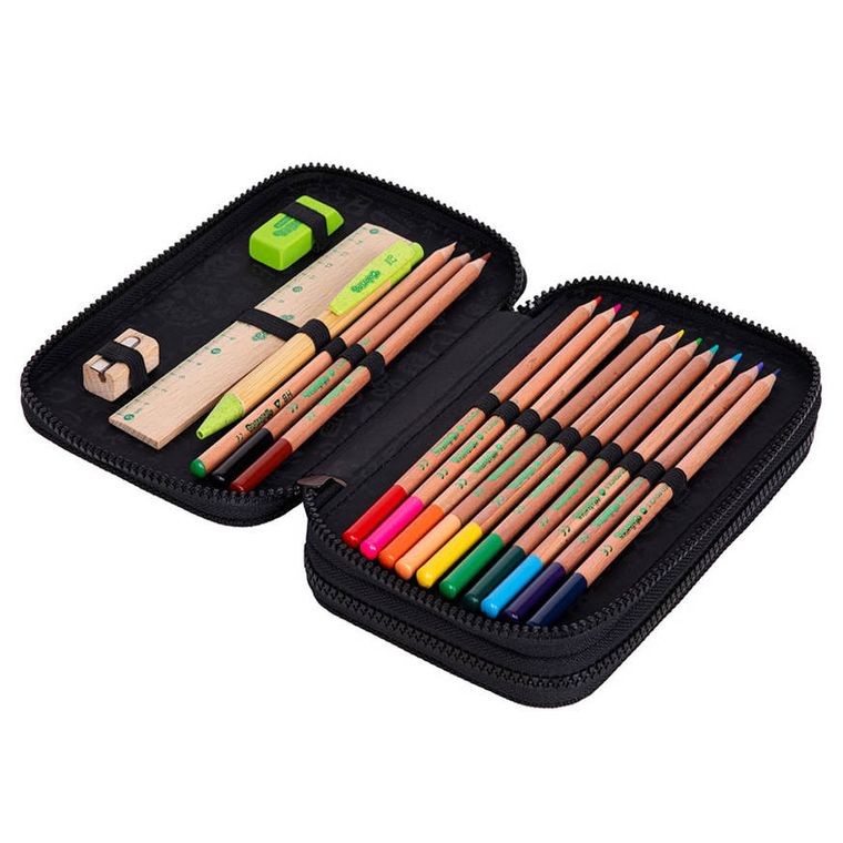 CoolPack, Jumper 2, piórnik rozkładany, podwójny, z wyposażeniem, Rpet Black