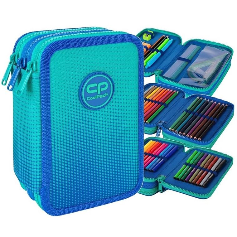 CoolPack, Jumper 3, piórnik rozkładany, potrójny, z wyposażeniem, Gradient Ocean