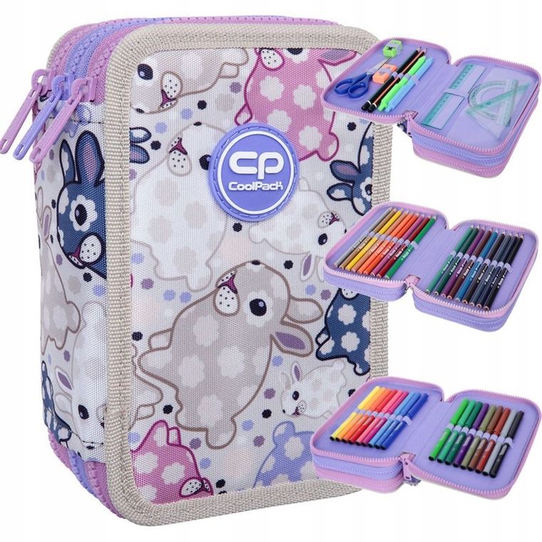 CoolPack, Jumper 3, piórnik rozkładany, potrójny, z wyposażeniem, White Bunny