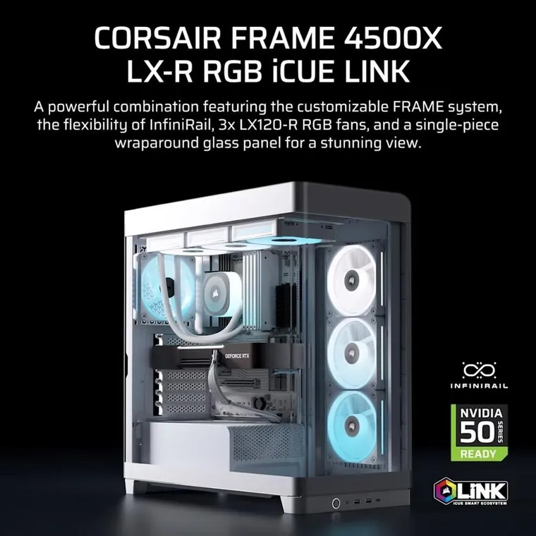 Corsair, Obudowa komputerowa, FRAME 4500X LX-R RGB Biała Mid Tower ATX