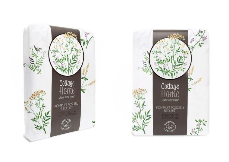 Cottage Home, 2-częściowy komplet pościeli bawełnianej, kwiaty zielone, 140-200 cm