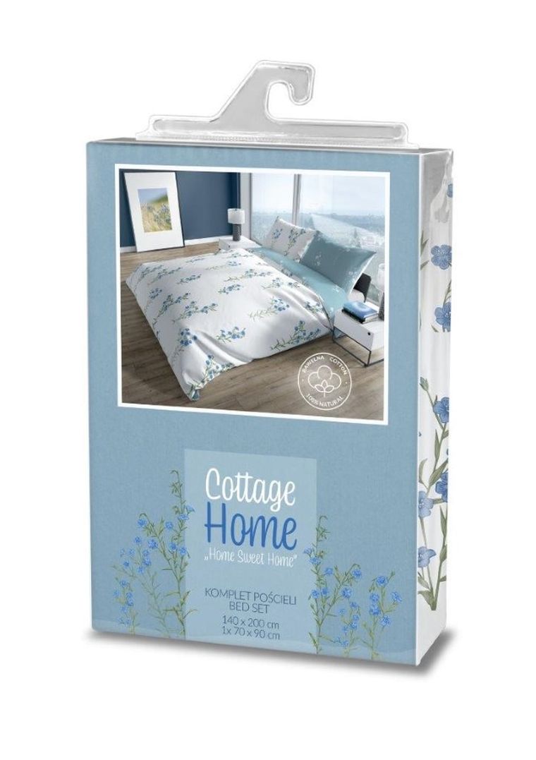 Cottage Home, Kwiaty Lnu, 2-częściowy komplet pościeli bawełnianej, 140-200 cm