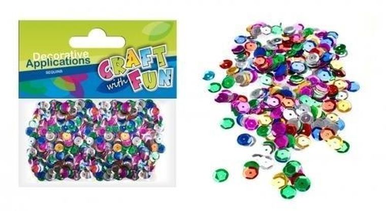 Craft With Fun, cekiny metaliczne, okrągłe, kolorowe, 6,5 mm