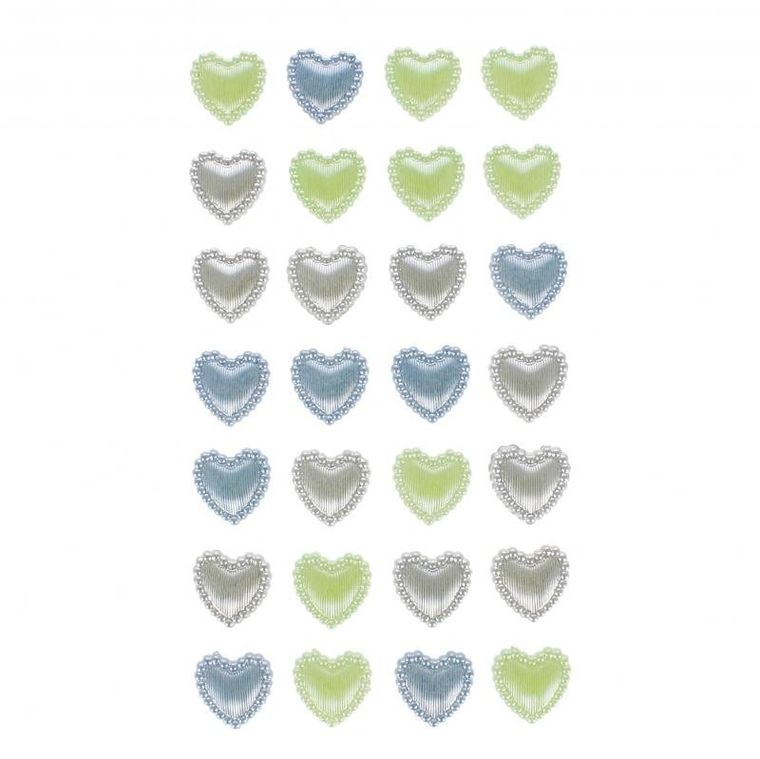Craft With Fun, ozdoba dekoracyjna, perłowa, samoprzylepna, serce, niebiesko-zielone, 28 szt.