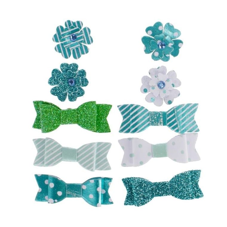 Craft With Fun, ozdoba dekoracyjna, samoprzylepna, materiałowa, kokardy i kwiaty, seledyn