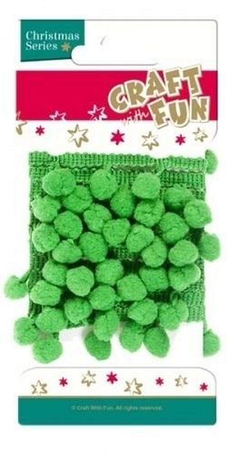 Craft With Fun, ozdobna taśma z pomponami, zielona, czerwona, 1,5 m