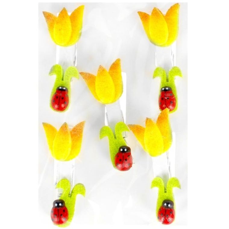 Craft With Fun, spinacze drewniane, kwiat, biedronka, 5 szt.