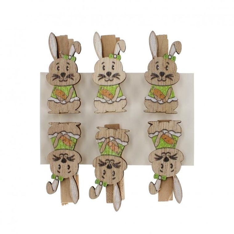 Craft With Fun, spinacze, drewniane, zajączek, 6 szt.