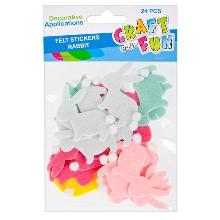 Craft With Fun, Wielkanoc, Królik z pomponem, naklejki filcowe