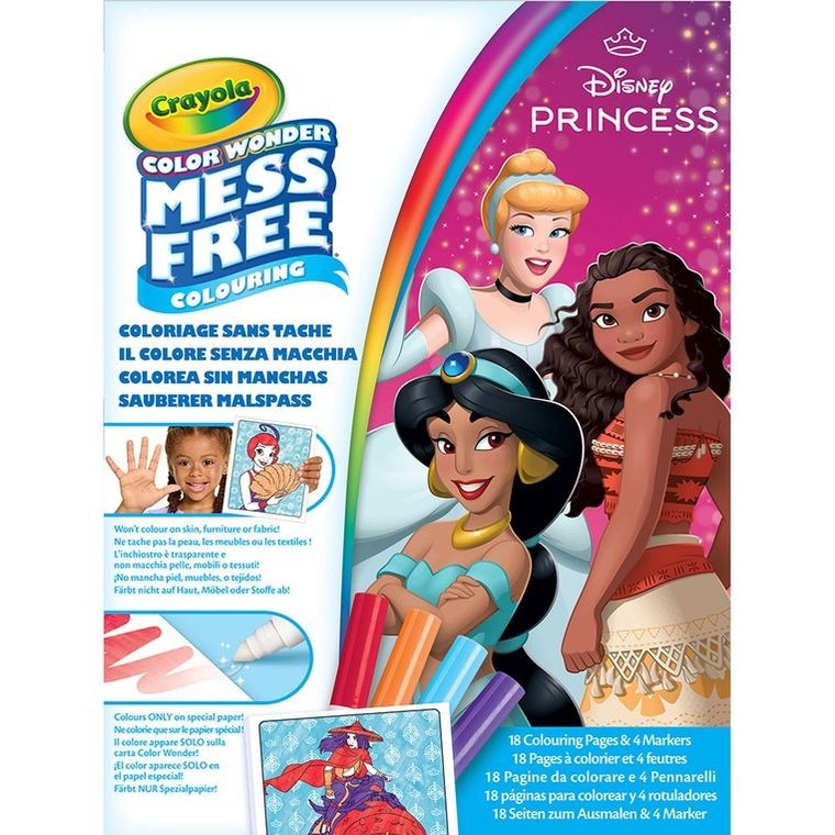 Crayola, Color Wonder, Mess Free, Księżniczki Disneya, kolorowanka z niebrudzącymi magicznymi flamastrami, 4 szt.