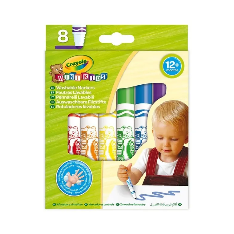 Crayola, Mini Kids, zmywalne flamastry z płaską końcówką odporną na nacisk, 8 szt.